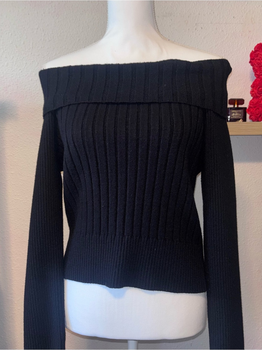 Charlotte Russe Black Off-Shoulder Ribbed Sweater
